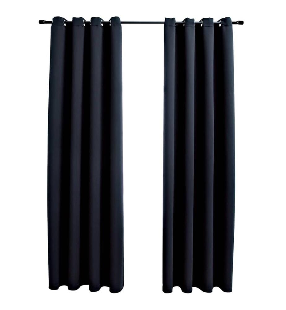 Verdunkelungsvorhänge mit Metallösen 2 Stk. Schwarz 140x175 cm