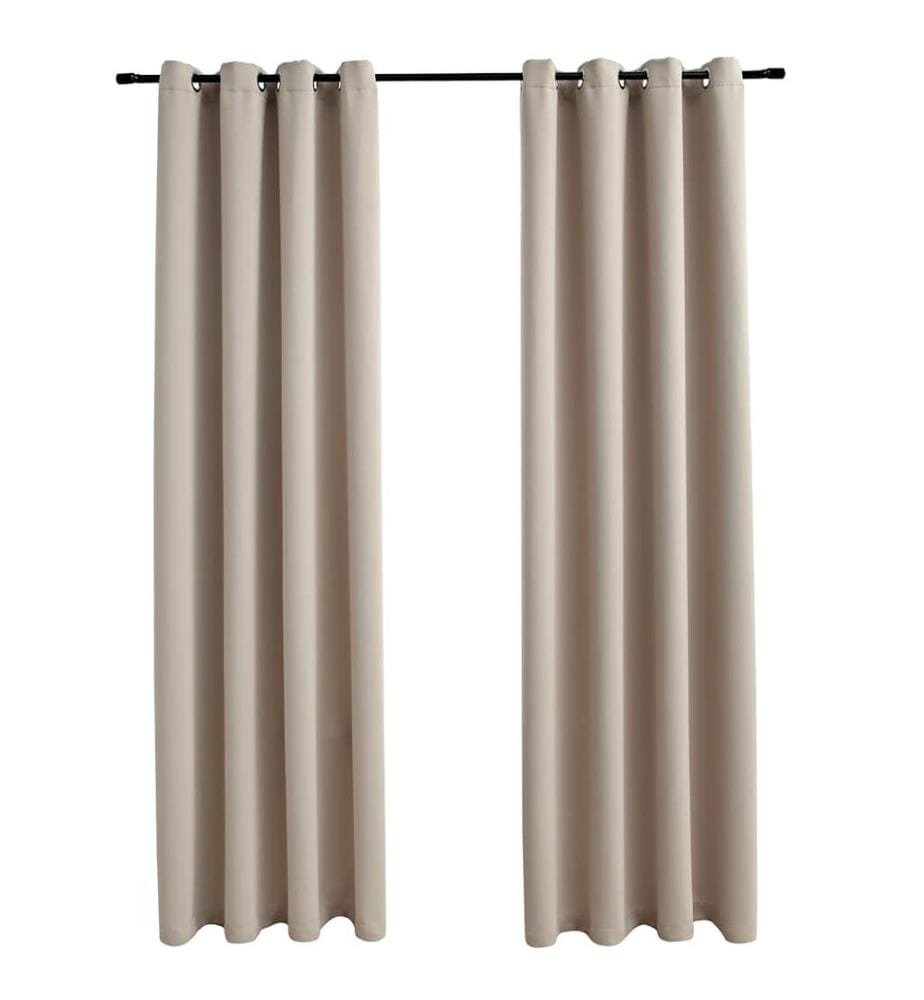 Rideaux occultants avec anneaux en métal 2 pcs Beige 140x225 cm