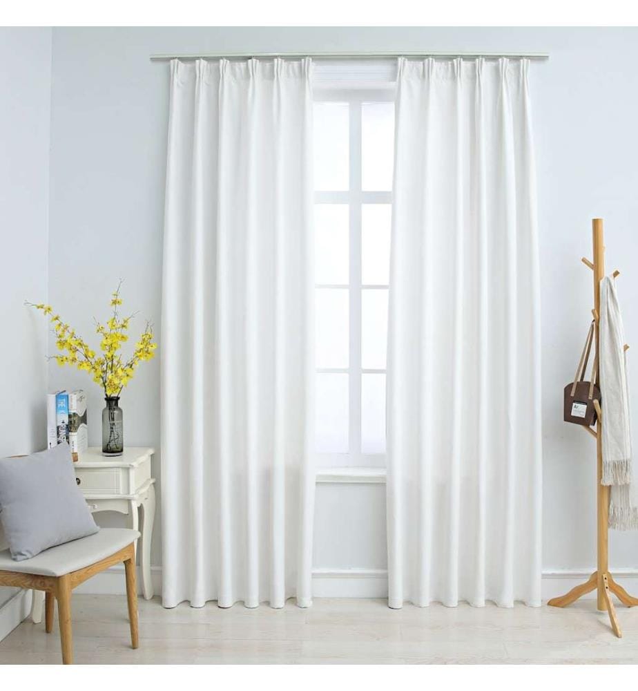 Rideaux occultants avec crochets 2 pcs Blanc cassé 140x225 cm