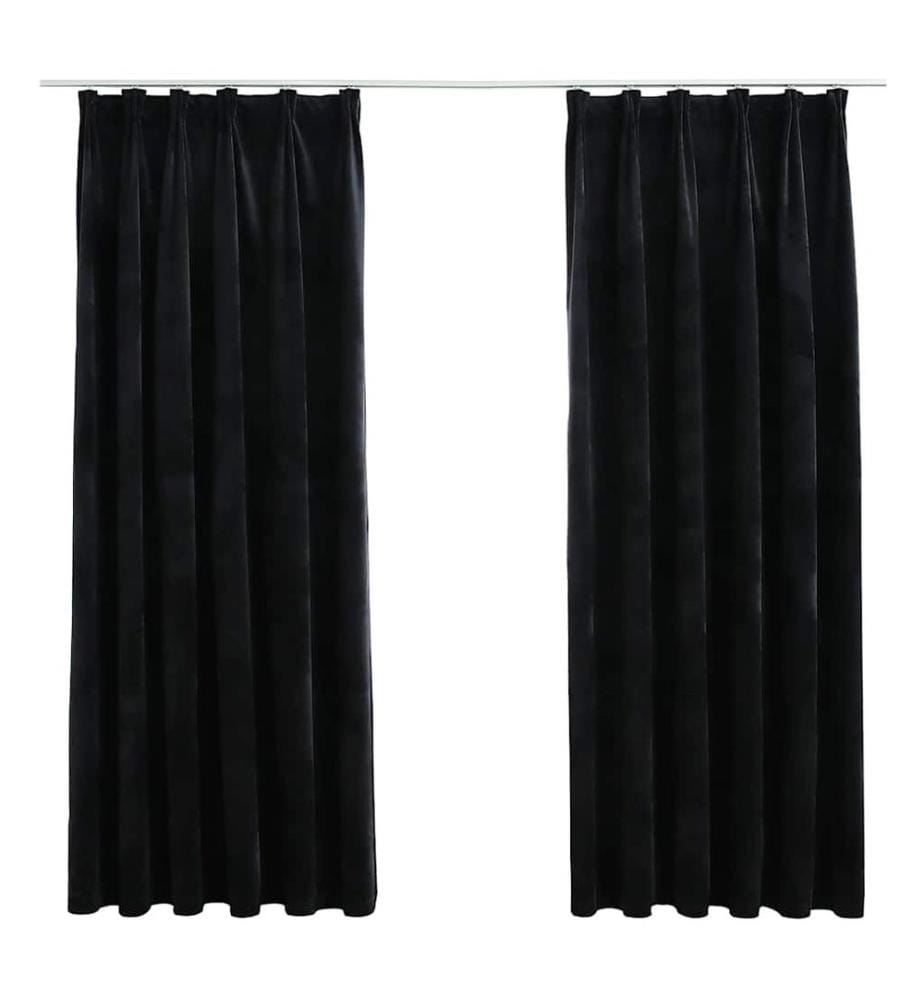 Verdunkelungsvorhänge mit Haken 2 Stk. Samt Schwarz 140x175 cm