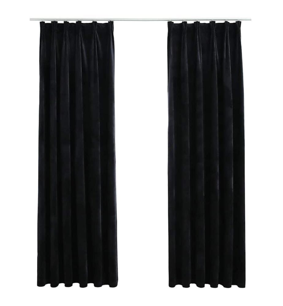 Verdunkelungsvorhänge mit Haken 2 Stk. Samt Schwarz 140x225 cm