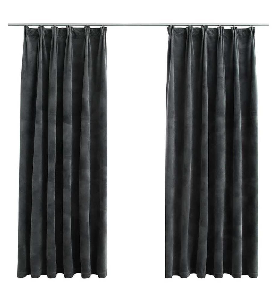 Verdunkelungsvorhänge mit Haken 2 Stk. Samt Anthrazit 140x175cm