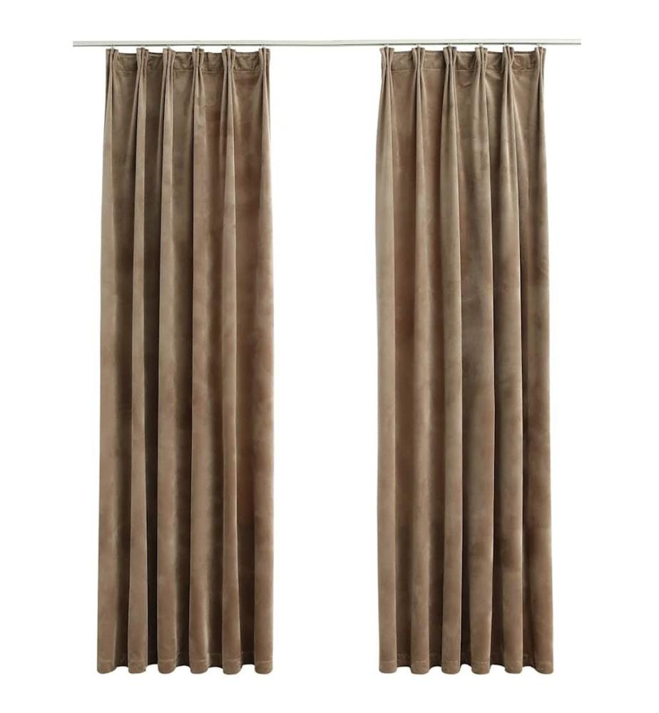 Verdunkelungsvorhänge mit Haken 2 Stk. Samt Beige 140x225 cm