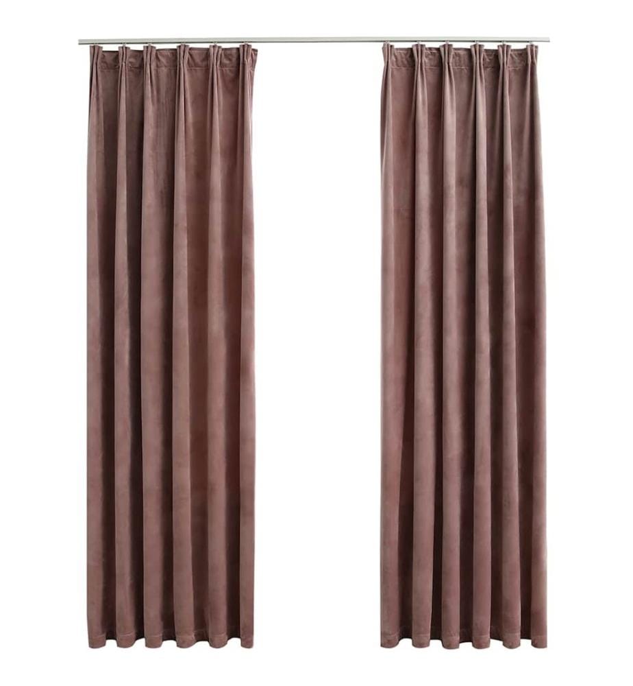 Rideau occultant et crochet 2pcs Velours Rose antique 140x225cm