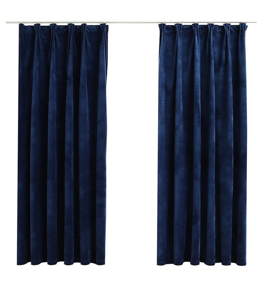 Rideaux occultants et crochet 2pcs Velours Bleu foncé 140x175cm
