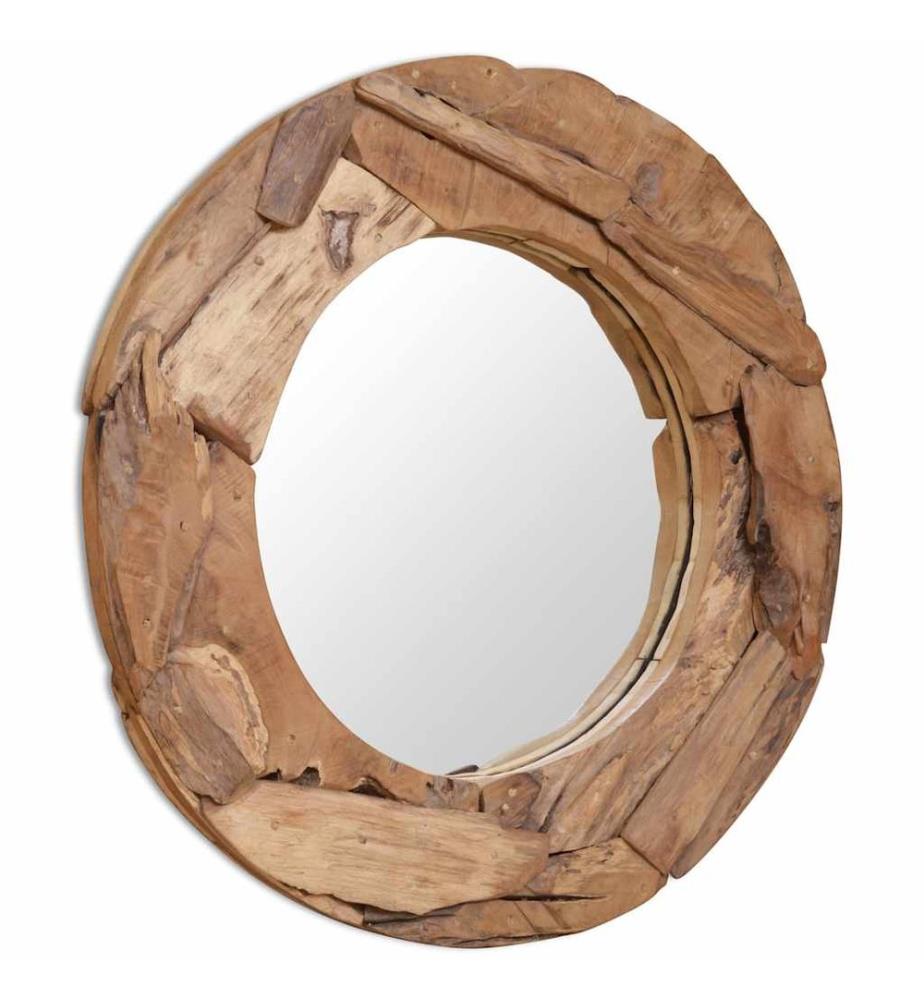Dekorativer Spiegel Teak 80 cm Rund