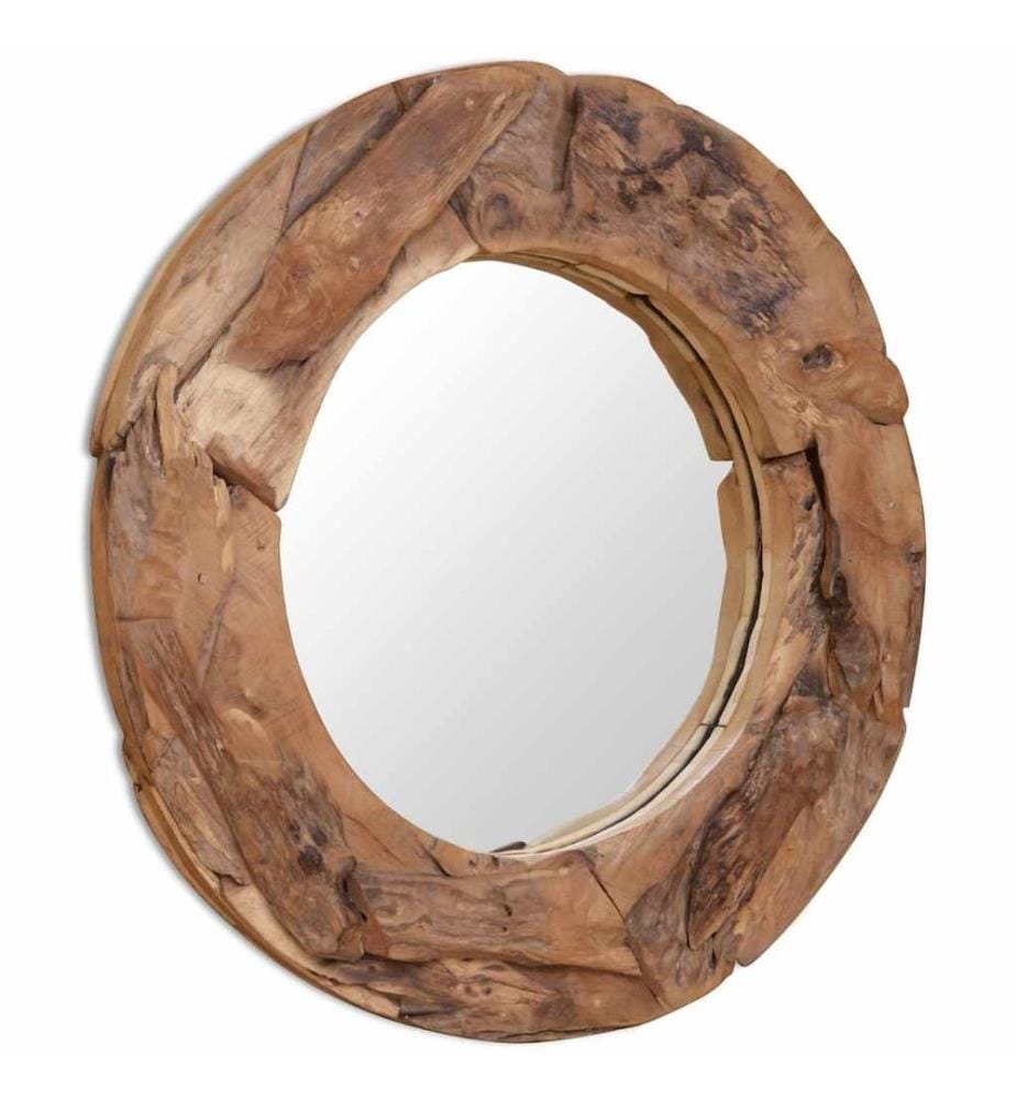 Dekorativer Spiegel Teak 80 cm Rund