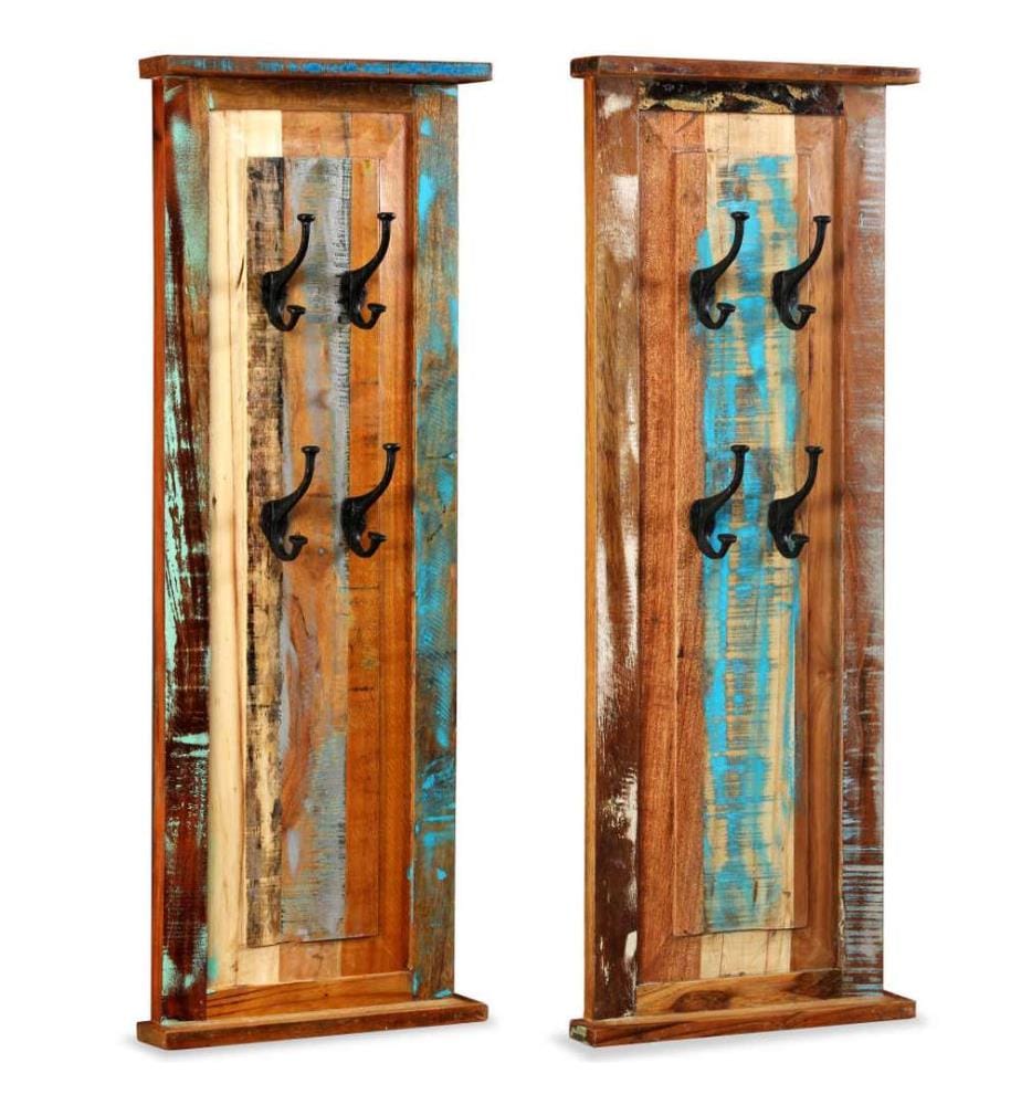 Wandgarderobe 2 Stk. Altholz Massiv 38x100 cm