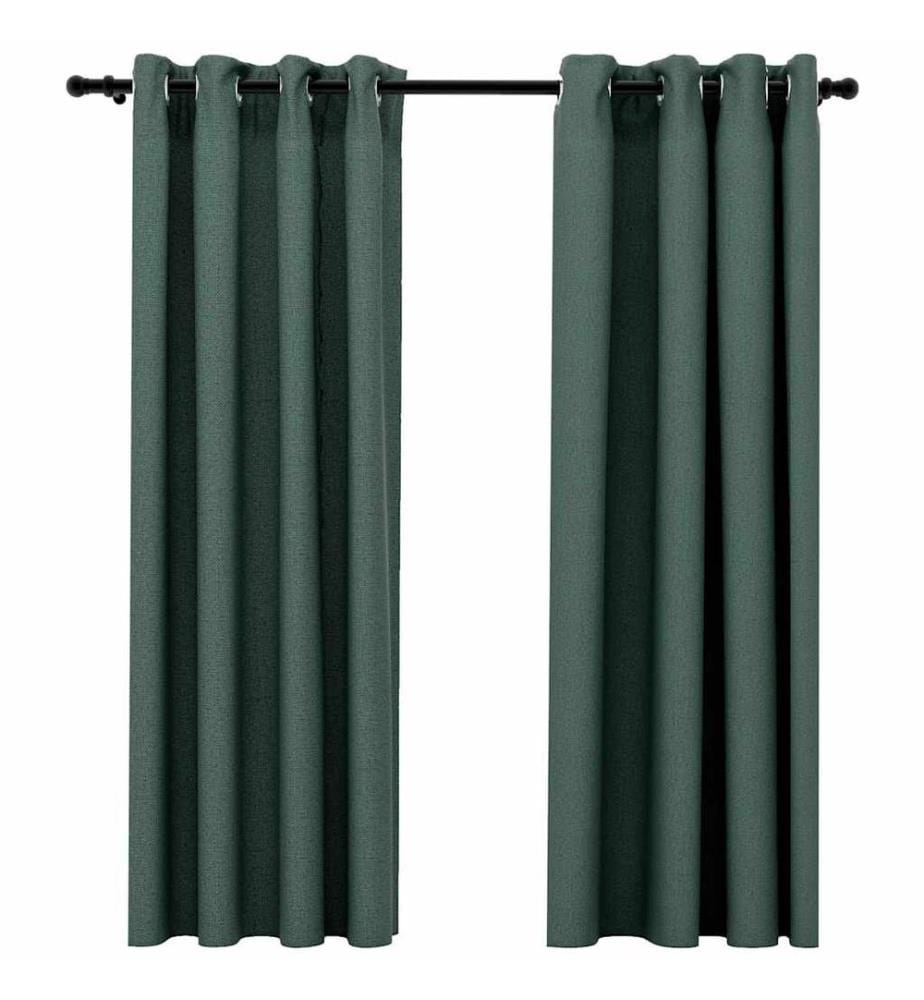 Rideaux occultants Aspect lin avec oeillets 2 pcs Vert 140x175cm
