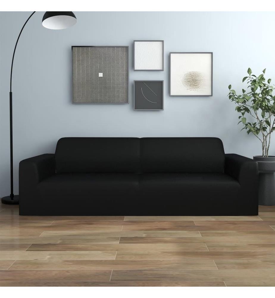 Stretch Sofahusse 3-Sitzer Schwarz Polyester-Jersey