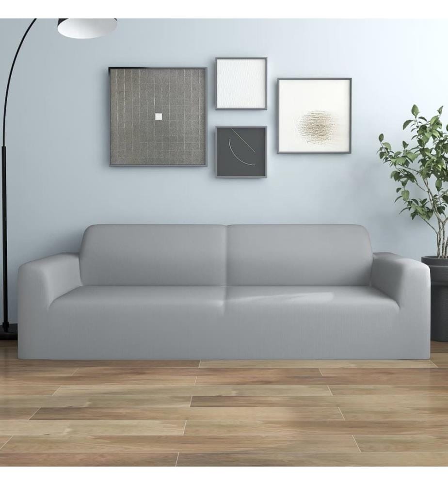 Stretch Sofahusse 3-Sitzer Grau Polyester-Jersey