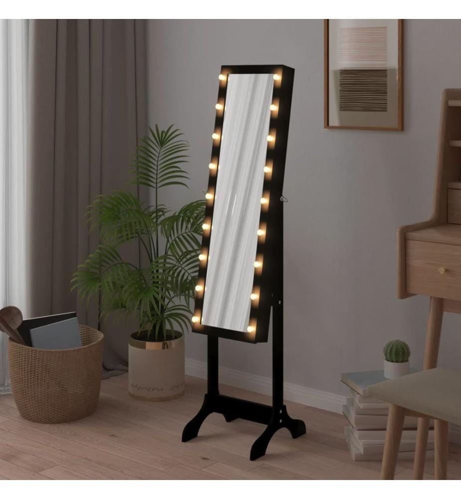 Standspiegel mit LED Schwarz 34x37x146 cm