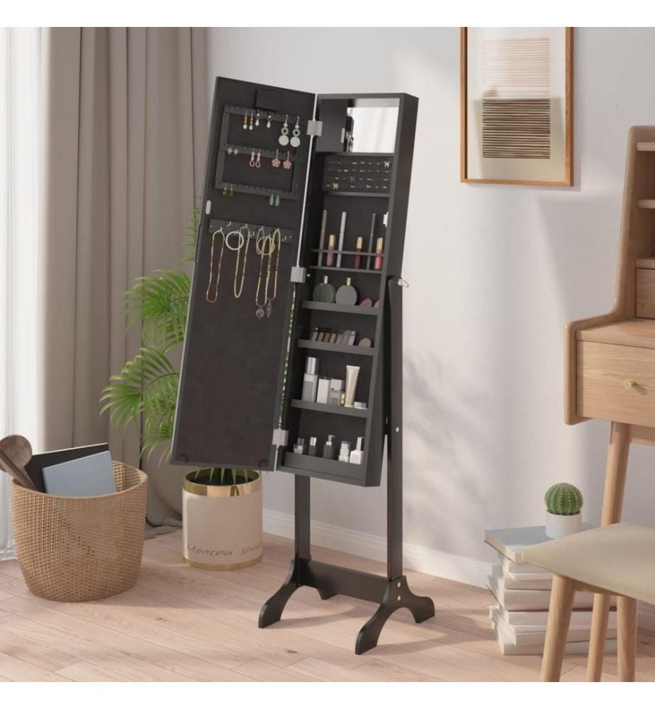 Standspiegel mit LED Schwarz 34x37x146 cm