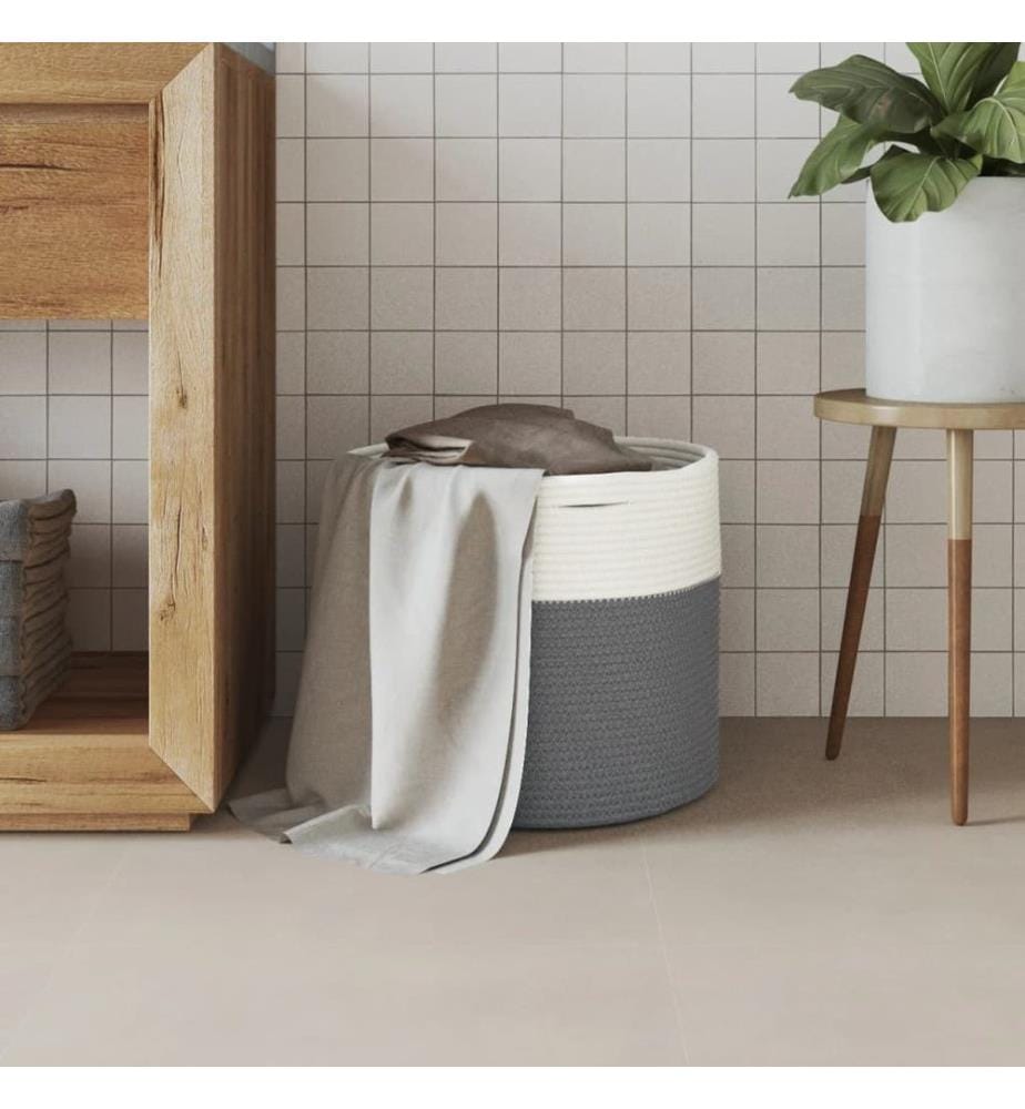 Panier de rangement gris et blanc Ø40x35 cm coton