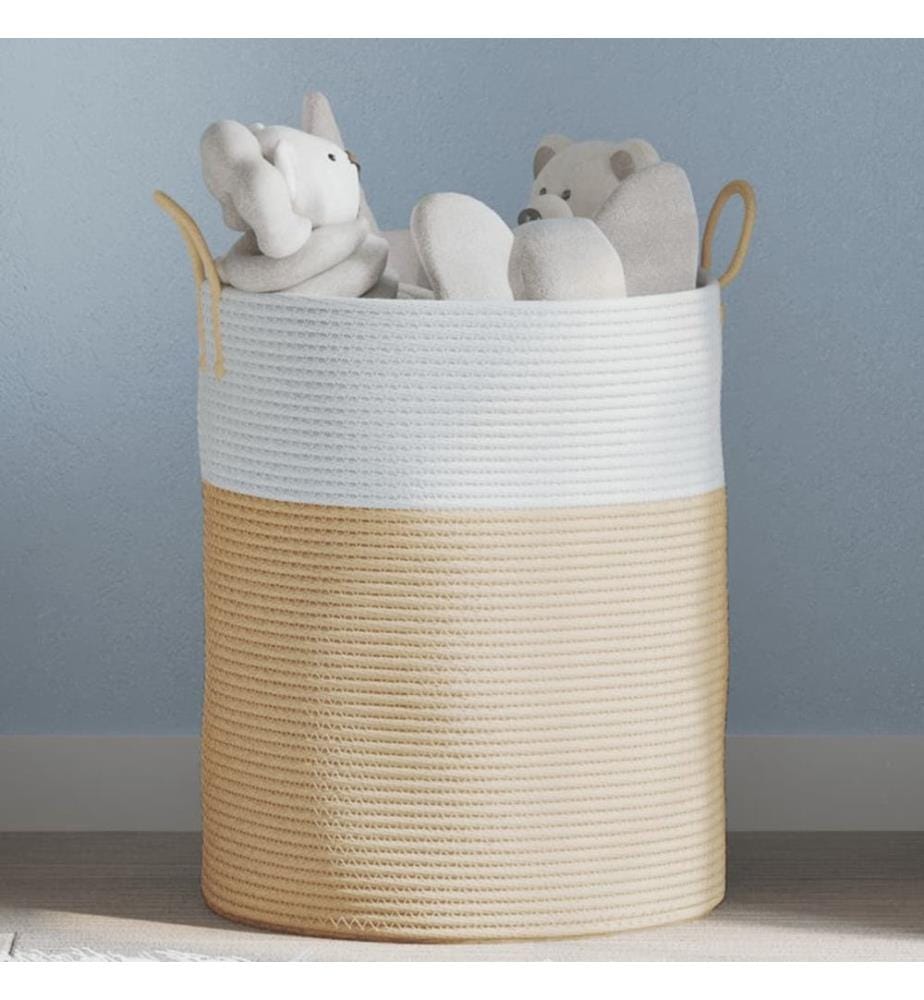 Panier de rangement beige et blanc Ø38x46 cm coton