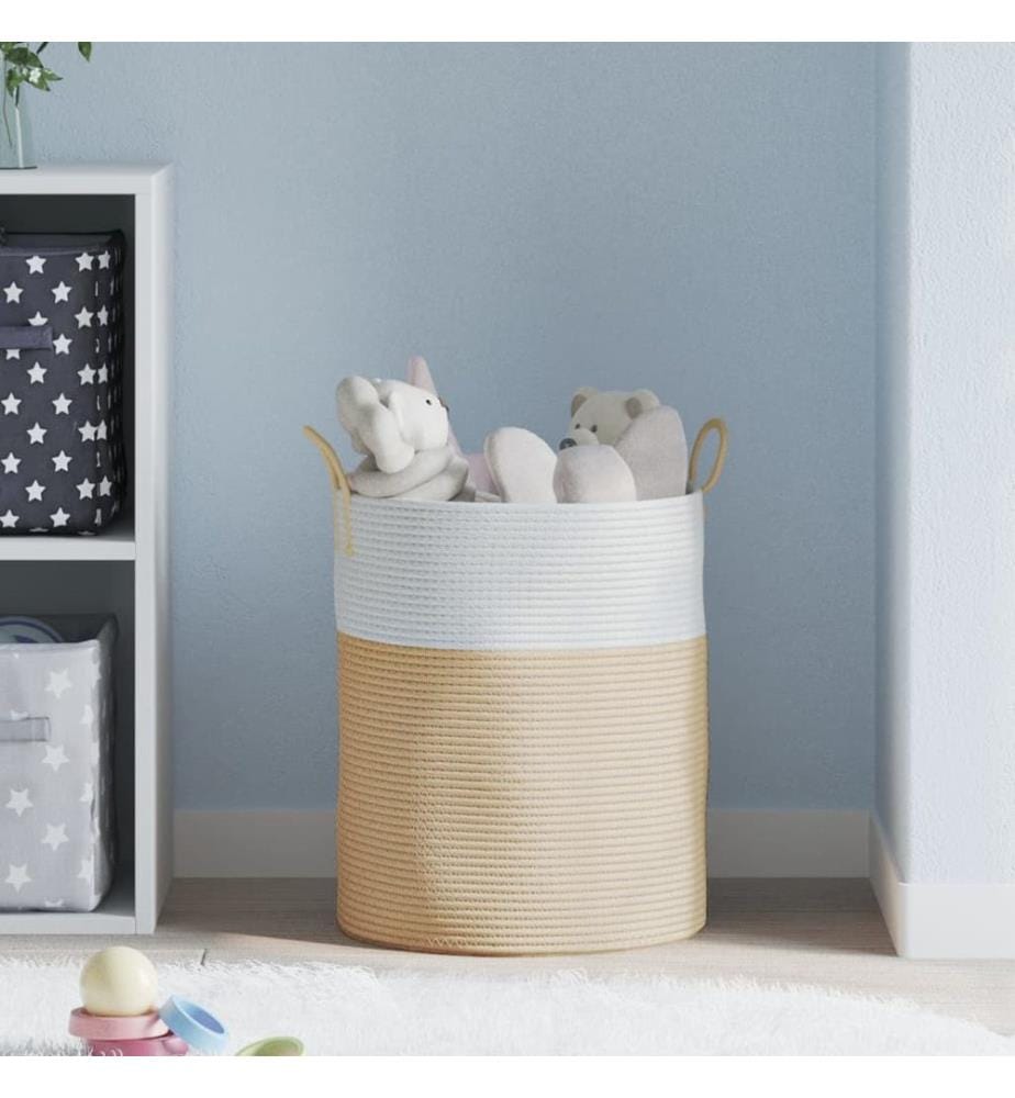 Panier de rangement beige et blanc Ø38x46 cm coton
