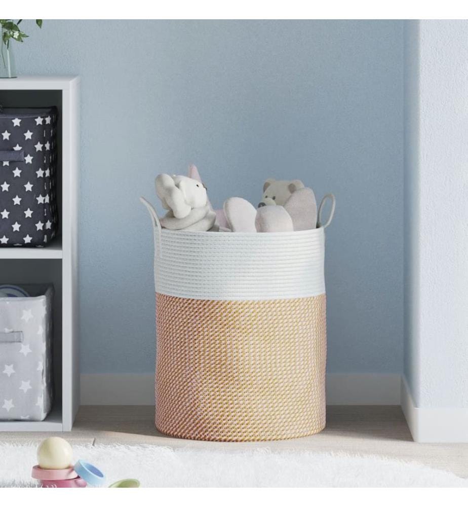Panier de rangement marron et blanc Ø38x46 cm coton