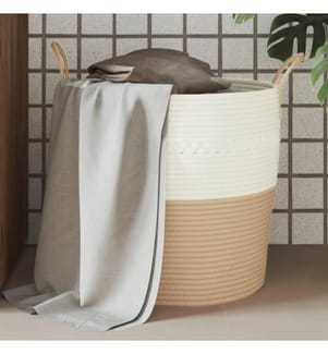 Panier de rangement beige et blanc Ø43x38 cm coton