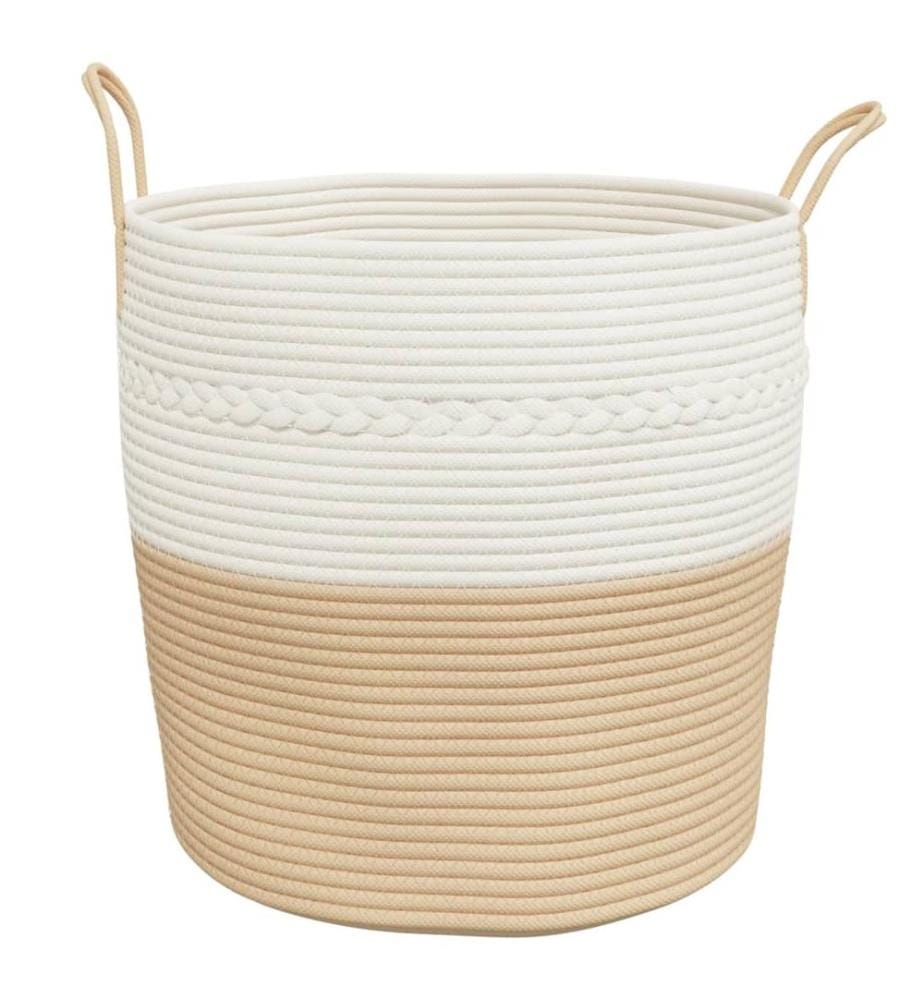 Panier de rangement beige et blanc Ø43x38 cm coton