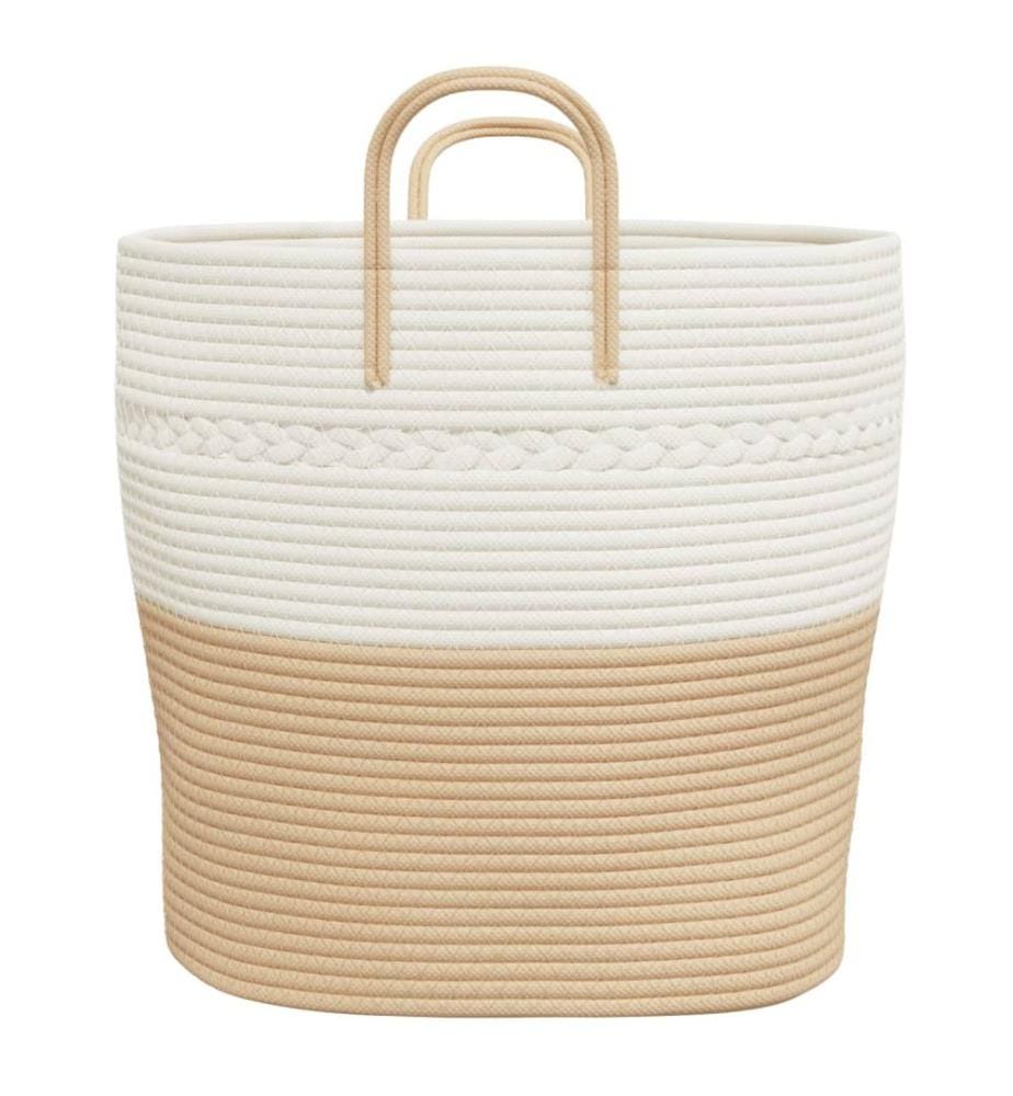 Panier de rangement beige et blanc Ø43x38 cm coton