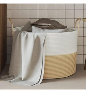 Panier de rangement beige et blanc Ø51x33 cm coton