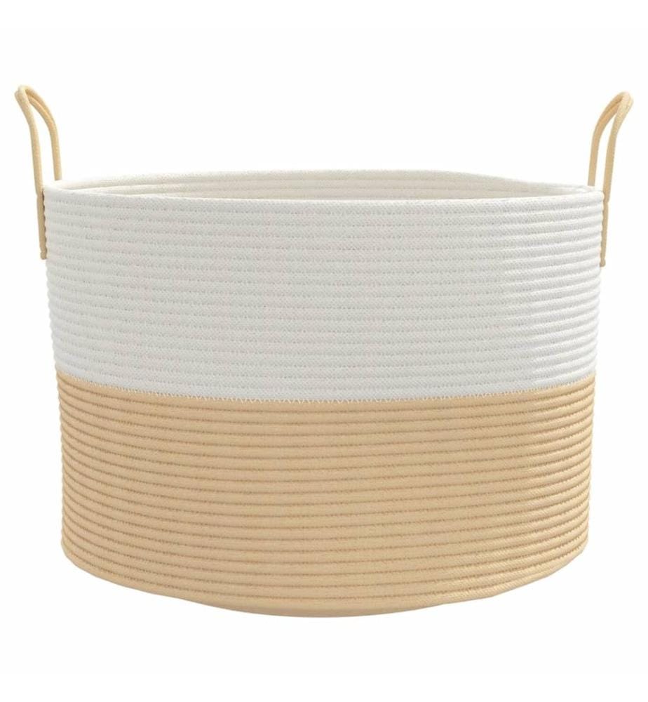 Panier de rangement beige et blanc Ø51x33 cm coton