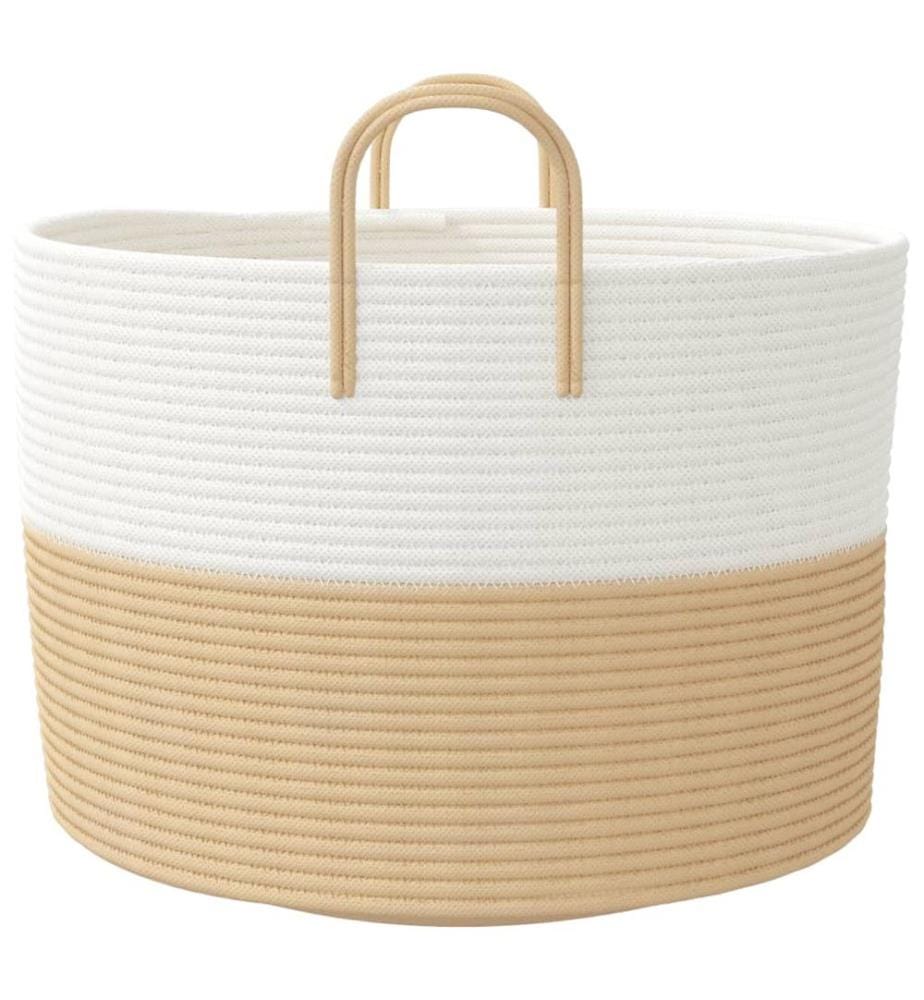 Panier de rangement beige et blanc Ø51x33 cm coton