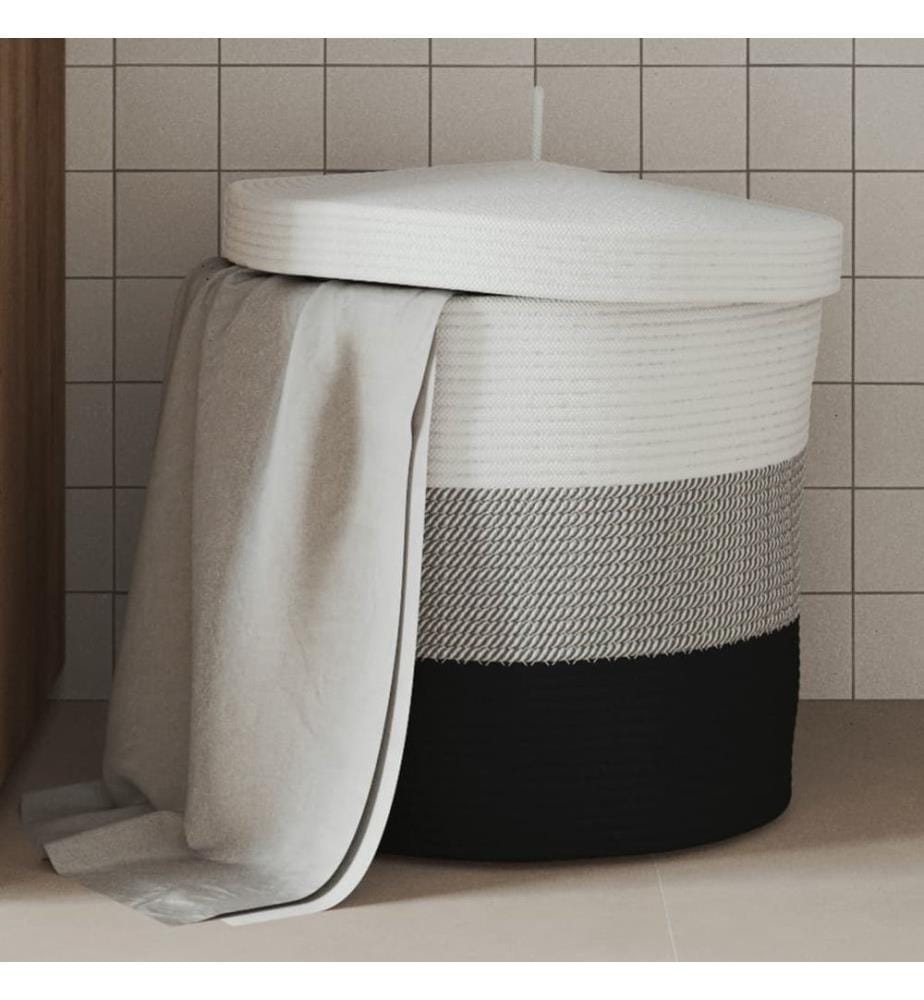 Panier de rangement avec couvercle blanc et noir Ø40x35cm coton