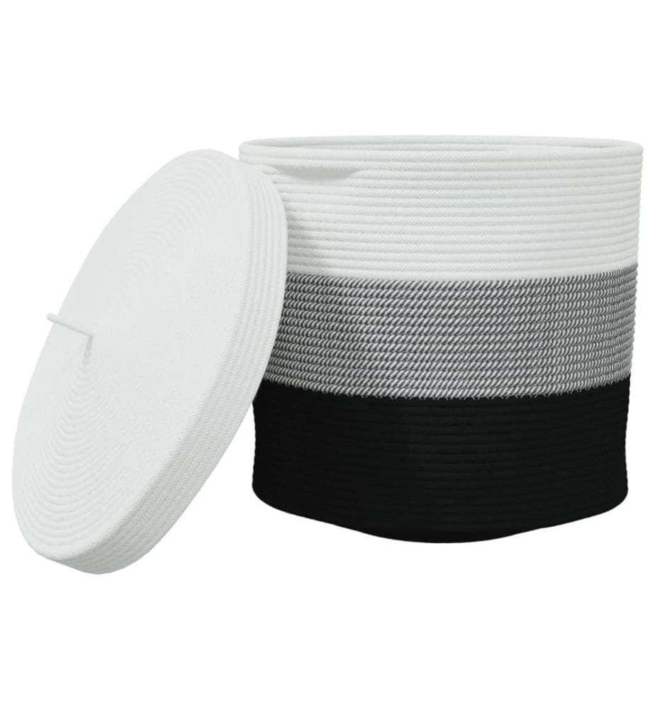 Panier de rangement avec couvercle blanc et noir Ø40x35cm coton
