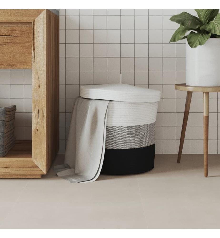 Panier de rangement avec couvercle blanc et noir Ø40x35cm coton