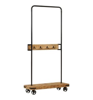 Kleiderständer mit Rollen 90x35x190 cm Massivholz Mango Eisen