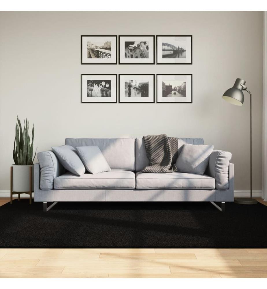 Teppich HUARTE Kurzflor Weich und Waschbar Schwarz 160x230 cm