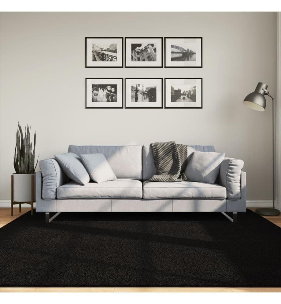 Teppich HUARTE Kurzflor Weich und Waschbar Schwarz 200x200 cm