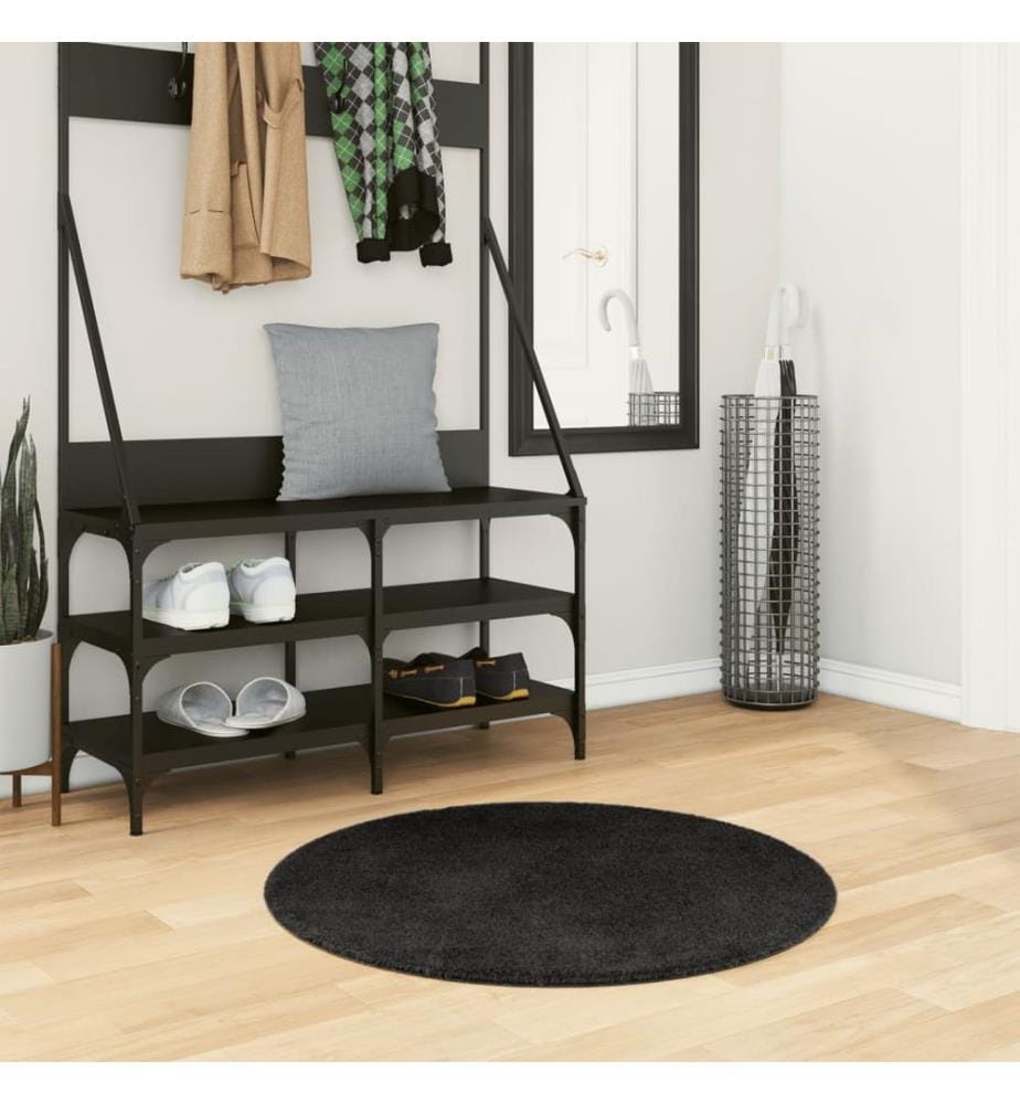 Tapis à poils courts doux et lavable noir Ø 80 cm