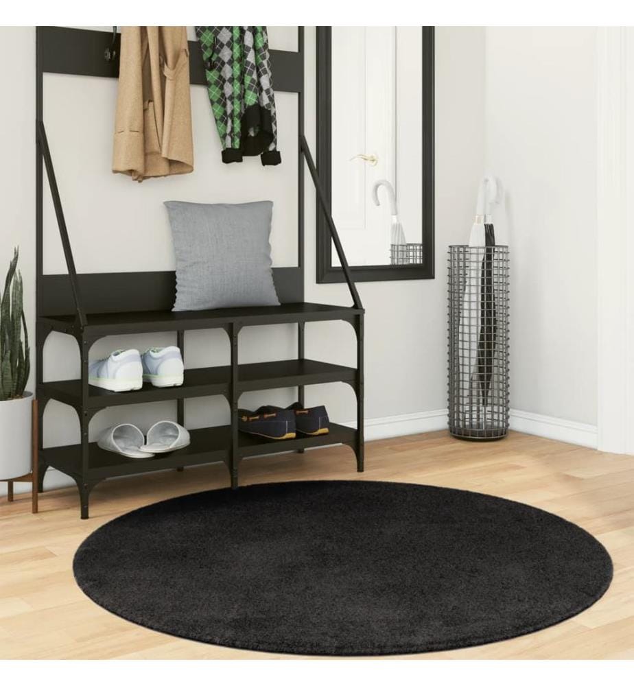 Tapis à poils courts doux et lavable noir Ø 120 cm