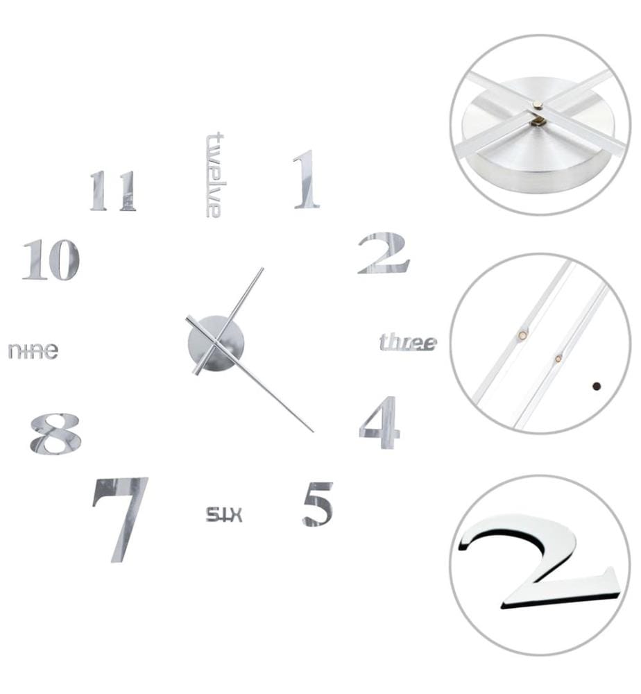 3D-Wanduhr Modernes Design 100 cm XXL Silbern