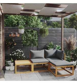 4-tlg. Garten-Lounge-Set mit Auflage Massivholz Akazie