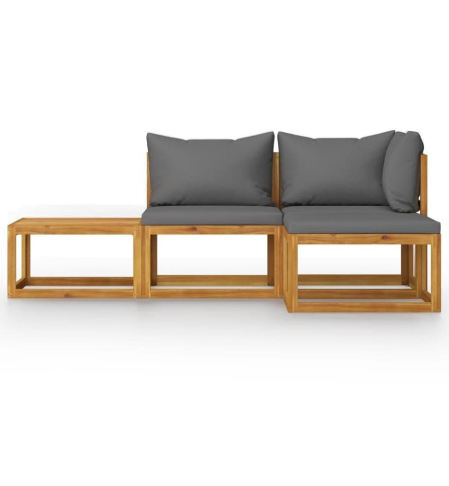 4-tlg. Garten-Lounge-Set mit Auflage Massivholz Akazie