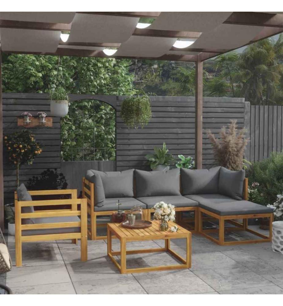 6-tlg. Garten-Lounge-Set mit Auflagen Massivholz Akazie