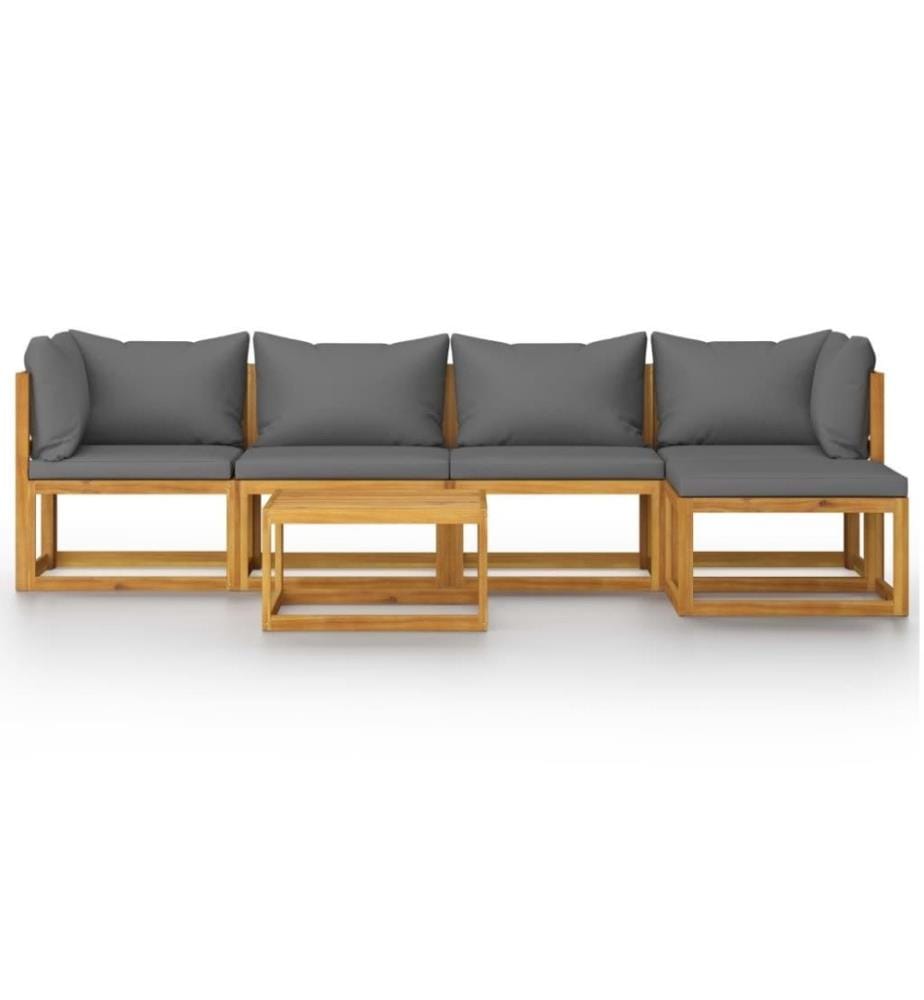 6-tlg. Garten-Lounge-Set mit Auflage Massivholz Akazie