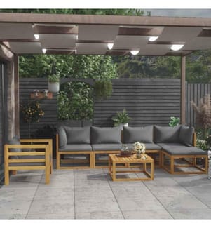 7-tlg. Garten-Lounge-Set mit Auflage Massivholz Akazie