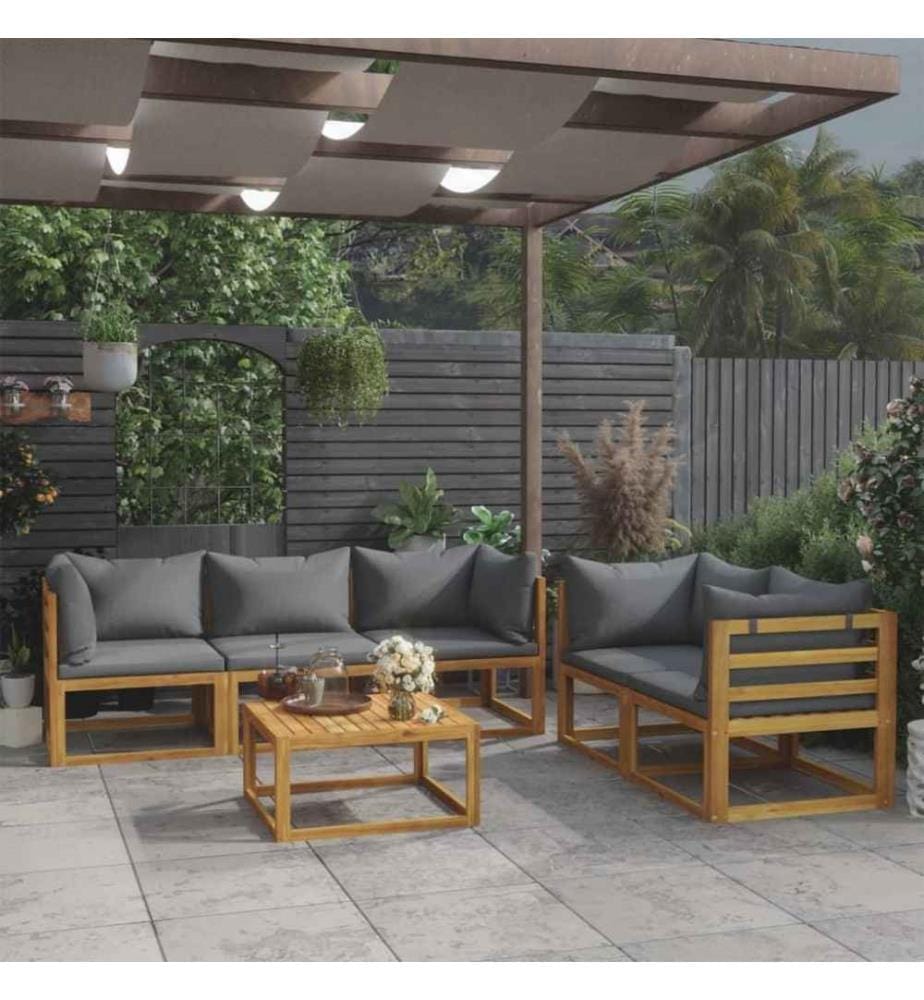 6-tlg. Garten-Lounge-Set mit Auflagen Massivholz Akazie