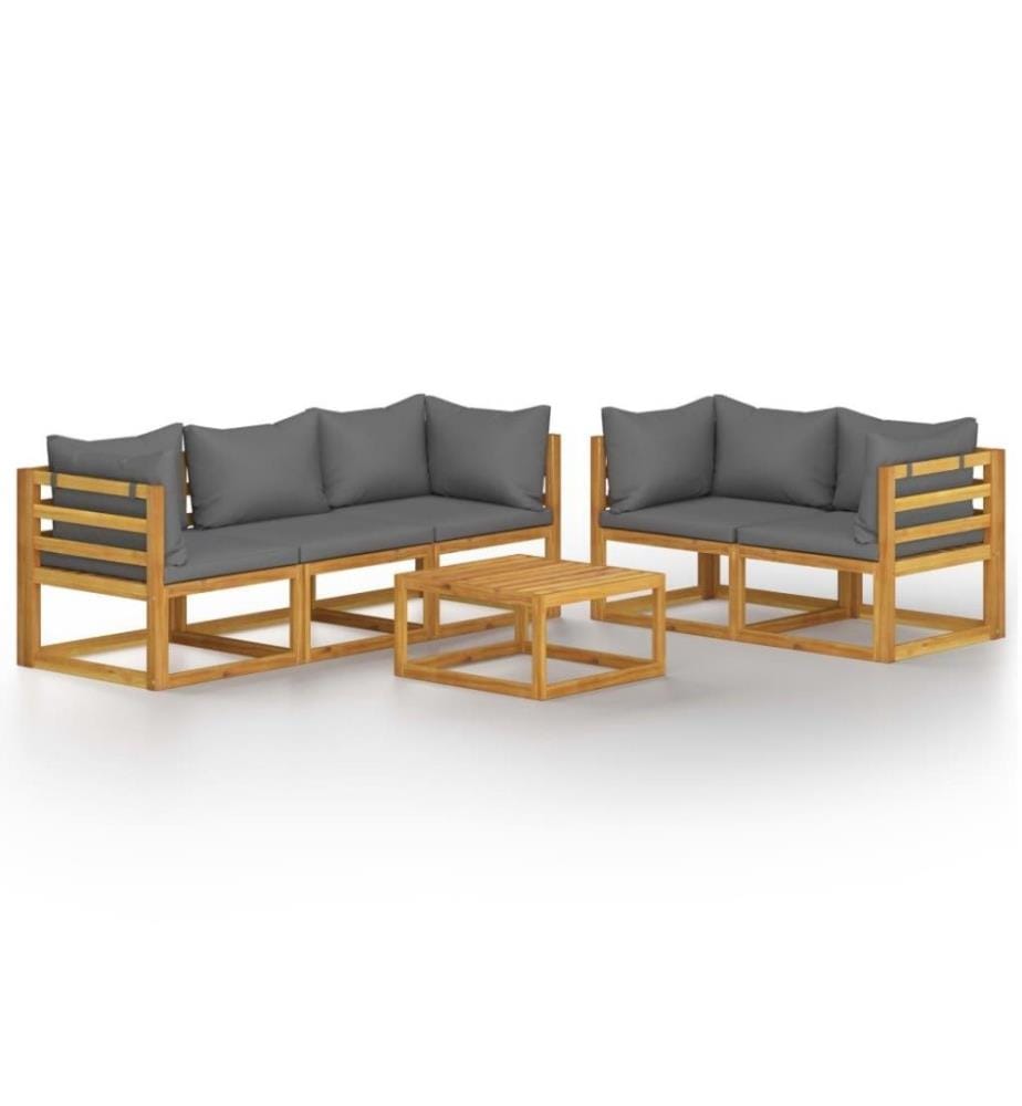 6-tlg. Garten-Lounge-Set mit Auflagen Massivholz Akazie