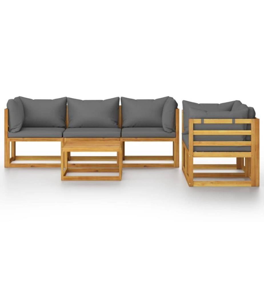 6-tlg. Garten-Lounge-Set mit Auflagen Massivholz Akazie