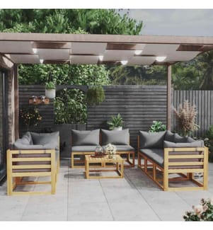 9-tlg. Garten-Lounge-Set mit Auflagen Massivholz Akazie