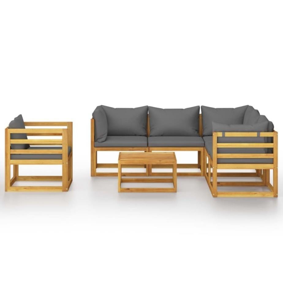 7-tlg. Garten-Lounge-Set mit Auflagen Massivholz Akazie