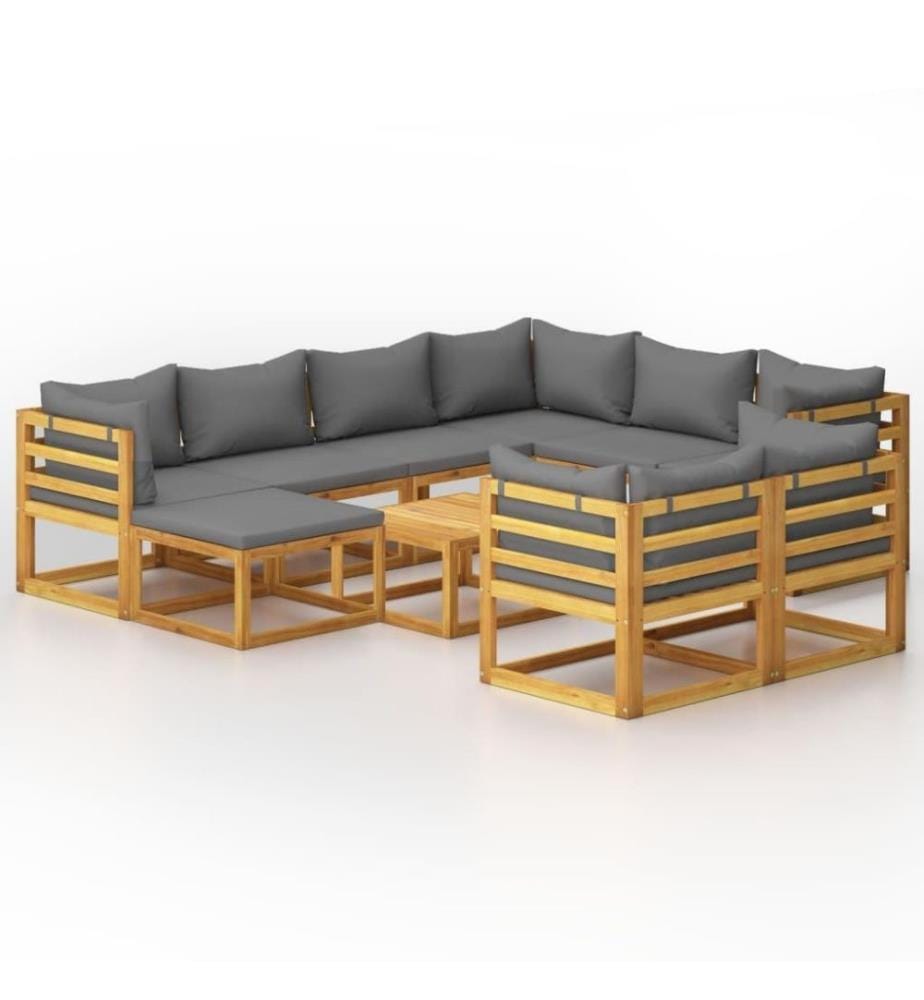 10-tlg. Garten-Lounge-Set mit Auflagen Massivholz Akazie