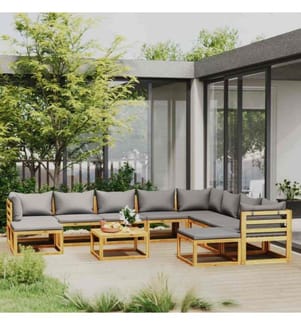 11-tlg. Garten-Lounge-Set mit Auflagen Massivholz Akazie