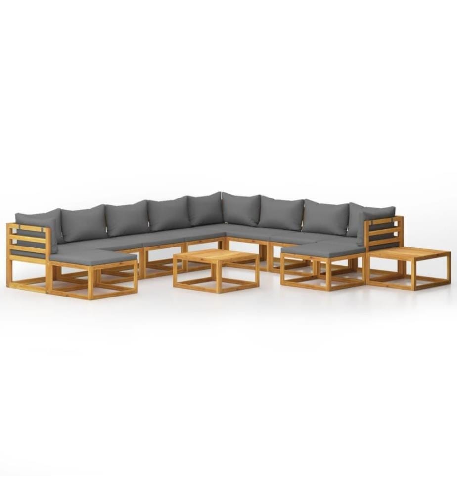 12-tlg. Garten-Lounge-Set mit Auflagen Massivholz Akazie