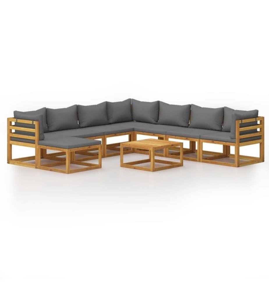 9-tlg. Garten-Lounge-Set mit Auflagen Massivholz Akazie